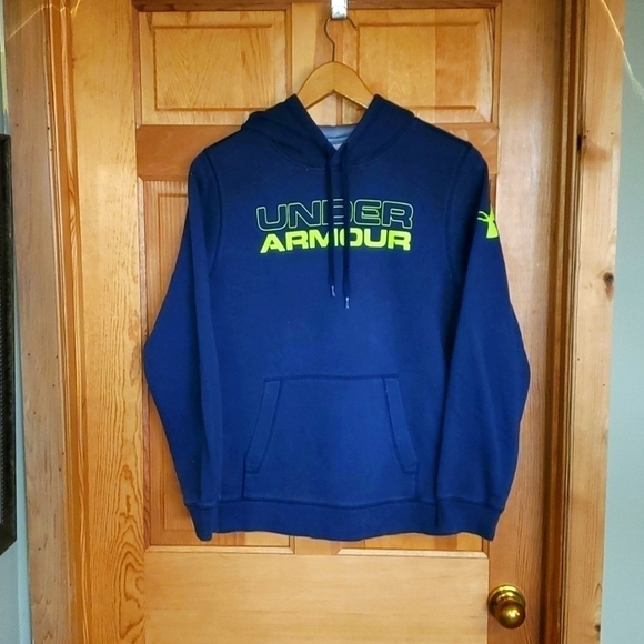 Under Armour Tops - Under Armour‎ Loose Vibrant Logo Blue & Yellow Sz. S/P Hoodie with Pockets